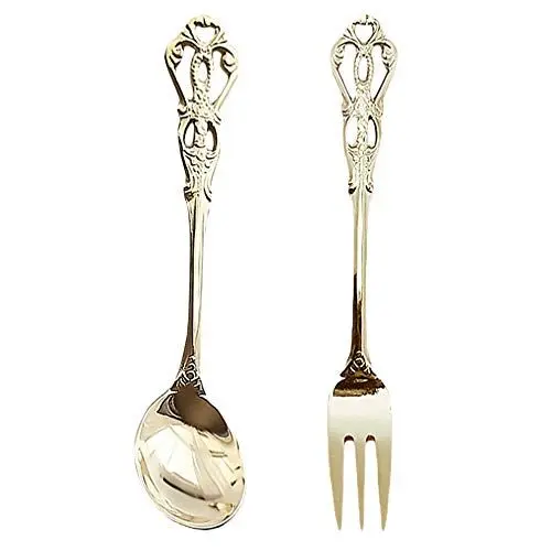 Produktbild: HEMOTON Englische Gabeln L?ffel Silberwaren Set - Set für Home Kitchen Restaurant Spiegelpoliert Spülmaschine Safe Englische Retro Dessertlöffel