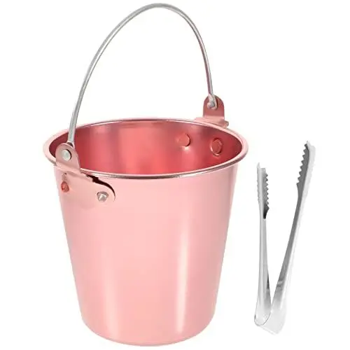 Produktbild: HEMOTON Eiseimer Eiskübel Eiswürfelbehälter Aluminiumlegierung Mini Eimer mit Eiszange 1,25 L Eisbehälter Party Süßigkeiten Bonbons Pommes Frites Behälter Blumeneimer Kupfer