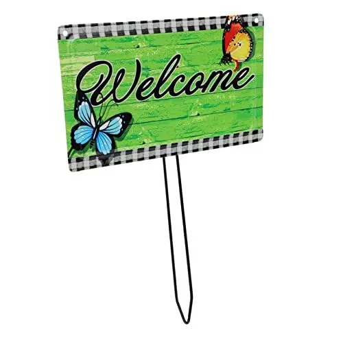 Produktbild: HEMOTON Eisen Garten Dekoration Willkommen Schild Wetterfestes Outdoor Willkommen Board Für Garten Rasen Und Terrasse Kreatives Garten Ornament Zur Verschönerung Ihrer Außenbereiche