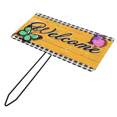 Produktbild: HEMOTON Eisen Gartenschild Willkommen Deko Wetterfestes Gartenstecker Ornament für Garten Terrasse Patio Kreative Außen Deko für Garten Einzigartige Geschenke für Gartenliebhaber