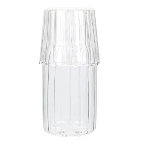 Produktbild: HEMOTON Glas Karaffe mit Tasse Wasserkaraffe Glaskrug 2 in 1 Glaskaraffe Nachttisch Saftkaraffe 400ml Milchflasche Wasserbeh?lter Trinkbecher Deckel Wasser Kanne Klarglas Wein Kanne