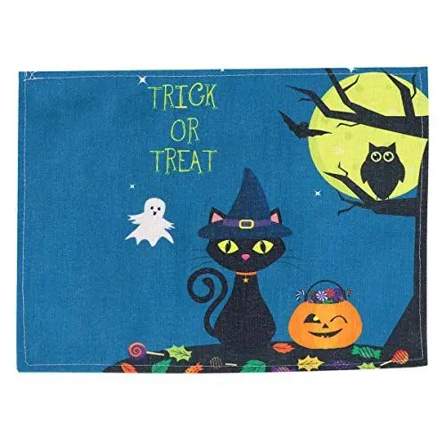 Produktbild: HEMOTON Halloween Tischset Baumwolle und Leinen Tischset Rechteck Tischdecke Partyzubehör Dunkelblau (32x42cm, CD055-29)