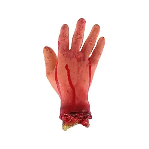 Produktbild: HEMOTON Halloween Gebrochene Hand Unheimlich Gefälschte Blutige Hand Skelett in Lebensgröße Beweglich Körperteile Halloween Blut Gebrochene Hand Abgetrennte Hand Stumpf Requisiten Zubehör