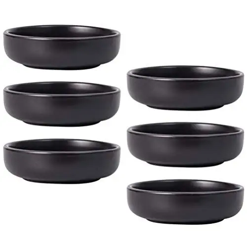 Produktbild: HEMOTON 6er Keramik Dipschalen Schwarz Sojasauce Schälchen Kleine Schüsseln Saucenschälchen Porzellan Dip Gerichte Gewürzplatten Porzellan Beilage Schüssel Sushi Schüssel