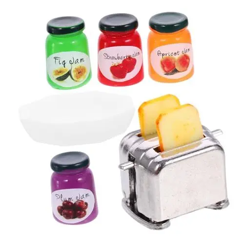 Produktbild: HEMOTON Miniatur-Spielzeug-Toaster Für Puppenhaus Küchenzubehör Realistische Miniaturbrot Marmeladendosen Für Kreatives Rollenspiel Für Kinderzimmer Deko Und Fotografie