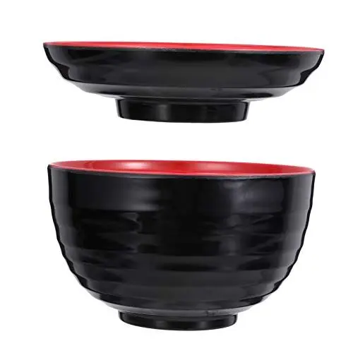 Produktbild: HEMOTON Miso SuppenschüSsel Japanische SchüSsel Mit Deckel,Japanische Reisschale SuppenschüSsel，Traditionelle Art Melamin Nudelschalen，Japanisches Geschirr 2 StüCk（15x15x11. 5 cm）