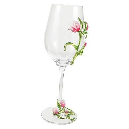 Produktbild: HEMOTON Weinglas Mit Tulpenmotiv Glaswaren Rotweinglas Weingläser Cocktailglas Blumenoptik Weinbehälter Aus Partygetränkeglas