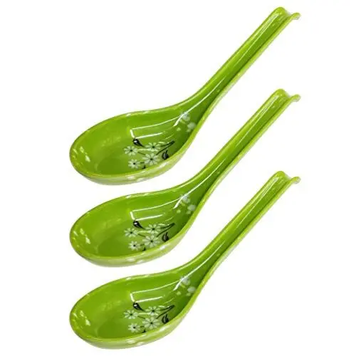 Produktbild: HEMOTON Set von 3 Suppenlöffel Asiatische Chinesische Wonton Löffel Japanische Soba Reis Löffel Pho Löffel Ramen Nudel Suppe Löffel Grün
