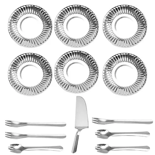 Produktbild: HEMOTON Teller Set Camping Kochgeschirr Camping Geschirr Stern- Ausstecher - - Set: Kuchenbesteck Serviergeschirr 6 Gabeln 6 Geschirr 1 Server- Set Camping Besteckset Teller Set Campinggeschirr