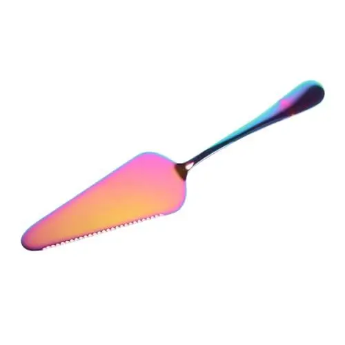 Produktbild: Bunter Kuchenheber Aus Edelstahl Mit Gezackter Kante Praktisches Backwerkzeug Für Pizza Und Torten Ergonomisches Design Für Müheloses Schneiden