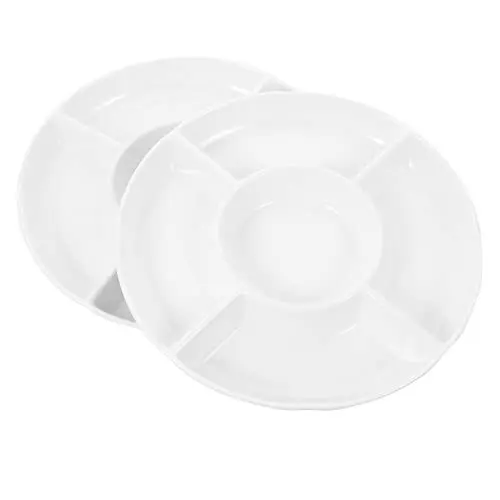 Produktbild: Hemoton 2 Stückes Snackschalen Snackteller mit Fächern Porzellan Geteilte Serviergecrr Snackbox mit Fächern Servierteller Tablett für Pommes Und Dip Gemüse Süßigite und Snacks