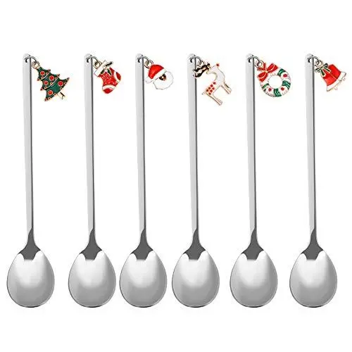 Produktbild: Hemoton 6 Stück Edelstahl Kaffeelöffel Weihnachtslöffel Dessert Tee Eislöffel Rührlöffel Weihnachtssilber mit Geschenkbox Silber