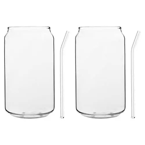 Produktbild: Trinkgläser mit Strohhalm Can- Glasplatten Biergläser Becherbecher - Whisky- Iced- Kaffee Eistee- Tee- Weinbecher