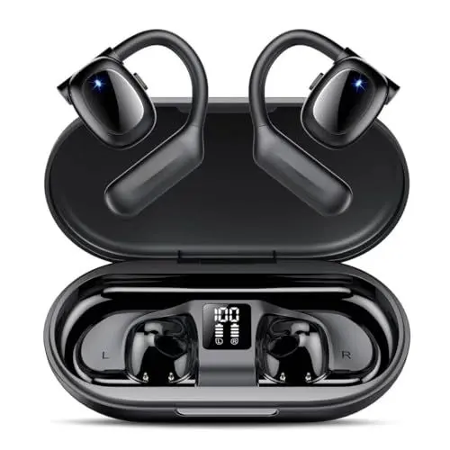 Produktbild: Hendari Open Ear Kopfhörer Bluetooth 5.3, LED-Anzeig, 75 Stunden Spielzeit, Tiefer Bass Wireless Earbud, Bequeme Sport-Kopfhörer, Wireless Earbuds mit Mikrofon, IPX5 wasserdicht für Fahren, Arbeit