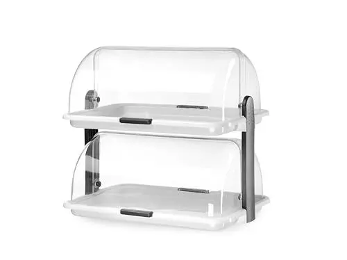 Produktbild: HENDI Buffet-Vitrine, doppelt, Doppeldecker, Rolltop-Präsenter, Käse- und Brotkasten, Transparente Rollabdeckung oben, 380x260x(H)355mm, Polystyrol
