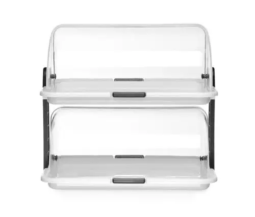 Produktbild: HENDI Buffet - Vitrine, doppelt, Doppeldecker, Rolltop-Präsenter, Käse- und Brotkasten, Transparente Rollabdeckung oben, 465x310x(H)410mm, Polystyrol