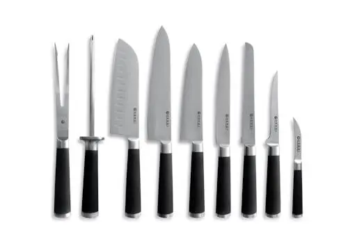 Produktbild: HENDI Messerset, 9 teilig, Lebensmittel konform, mit rutschfester Gummierung, mit Bequeme Tragetasche, Küchenmesser, Kochmesser, Edelstahl