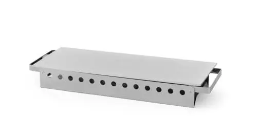 Produktbild: HENDI Speisewärmer, Inkl. 3 Teelichthalter, Gestell und Griffe aus Edelstahl, Eloxierte Aluminiumplatte kratzfest, Buffetwärmer, 450x180x(H)65mm, Aluminium, Edelstahl