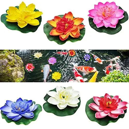 Produktbild: HENGBIRD 6 Stück Schwimmende Blumen Künstliche Seerosen Lotus Wasserlilie Pflanzen 10cm Schwimmpflanzen Teichpflanzen für Aquarium Gartenteich Pool Garten Teich Dekoration