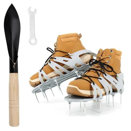 Produktbild: HENGBIRD Nagelschuhe Rasenbelüfter Schuhe, Nagelschuhe Ausgleichsmasse mit Garten Schaufel Zum die Rasenbelüftung 5.7cm Nagel Gartengeräte Geeignet Rasenschuhe Belüftung
