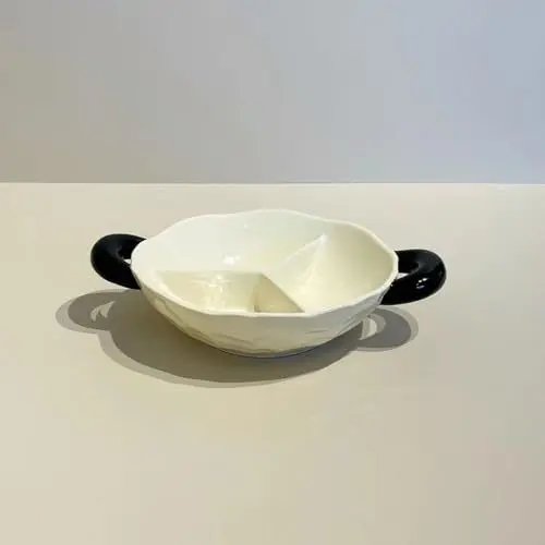 Produktbild: Hengqiyuan Binaurale Keramik Geteilte Snack-Servierplatten, Geteilte Servierschalen Vorspeisentablett Für Heim- Und Party-Snack-Süßigkeiten-Nuss-Gemüse,Schwarz