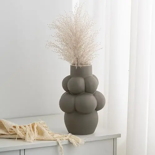 Produktbild: Hengqiyuan Bubble Keramikvase Perlen Design Handgemachte Keramikvase Geschenk Für Zuhause Wohnzimmer Schlafzimmer Schreibtisch Ästhetischer Raum Boho Dekoration,Beige,M
