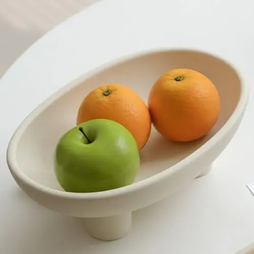Produktbild: Hengqiyuan Dreibeinige Keramik-Obstschale Für Küchentheke Schüssel Mit Ovalen Füßen Große Sockelschale Dekoratives Obst-Serviertablett Für Brot, Snacks, Salat