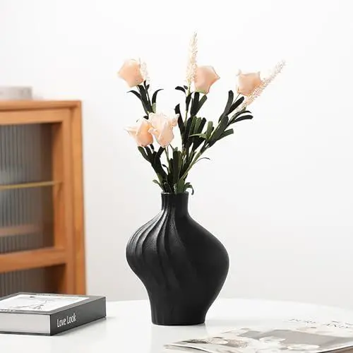 Produktbild: Hengqiyuan Keramikvase, Moderne Geometrische Welle Blumenvase Für Wohnkultur, Wohnzimmer, Esstisch, Mittelstück, Büro,Schwarz