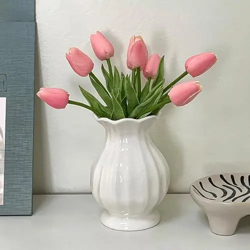 Produktbild: Hengqiyuan Keramikvase Nordisch Simplevase Moderne Laterne Vase Geeignet für Feiern Catering Veranstaltungsorte e,Weiß,19.5 * 10.5 * 11.5CM