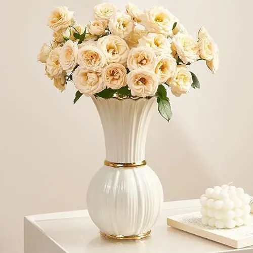 Produktbild: Hengqiyuan Keramikvase, Pampa BlumendisplayBlumenvase für Mittelstück Hochzeit Dinner Tisch Party Wohnzimmer Büro Schlafzimmer, Geschenkoptionen,Weiß,18.5 * 10