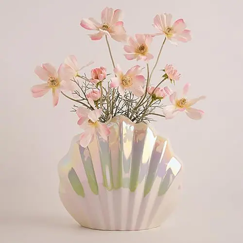 Produktbild: Hengqiyuan Muschel Keramik Vasen Nordischer Stil Ornamente Wohnzimmer Desktop Blumenarrangement Container Heimdekoration,B