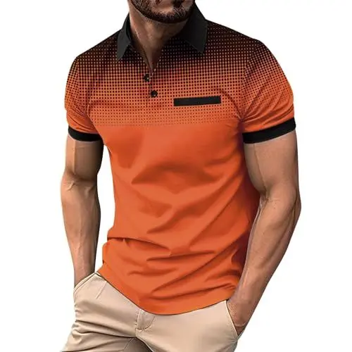 Produktbild: Henley Shirt Herren Kurzarm Polohemden Men's Polos Polohemd Weiss Poloshirt Schwarz Poloshirt Herren Kurzarm Poloshirt Herren 4XL Extra Lang Poloshirt Herren Orange 2XL