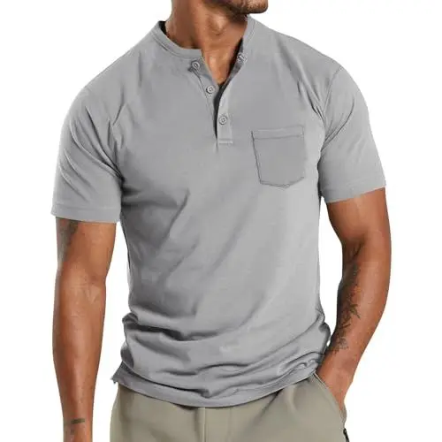 Produktbild: Henley Shirt Leinenhemd Herren Kurzarm Hemd Kurzarm Herren Summ Jeanshemd Herren Langarm Malle Party Outfit Herren Shirt Leinen Hemd Ohne Kragen Herren Leinen Sommerhemd Elfenbein XL