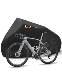 Produktbild: HENMI Fahrradabdeckung Wasserdicht 420D, Fahrradgarage Wetterfest mit Aufbewahrungstasche, UV-Schutz, Reißfest, Schlossösen Fahrradplane für E-bike, Holzpferd, Roller Motorroller (210x110x70 cm)