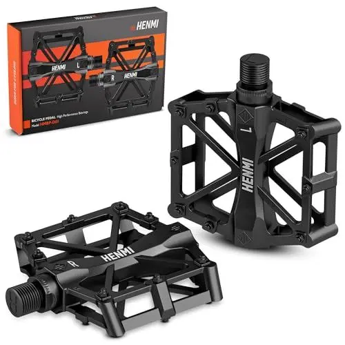 Produktbild: HENMI Fahrradpedale 9/16 Zoll Aluminium MTB Pedale mit Abgedichtete Lager Fahrrad Pedalen rutschfest Breites Plattformpedal für E-Bike, Mountainbike, Rennrad, Trekking Pedale