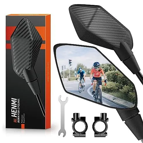 Produktbild: HENMI Fahrradspiegel für E-Bike HD Konvexspiegel, Extra Große Spiegelfläche Rückspiegel Fahrrad Ebike, Schlagfestes Echtglas Fahrrad Rückspiegel, Fahrradspiegel für Lenker (Links + Rechts)