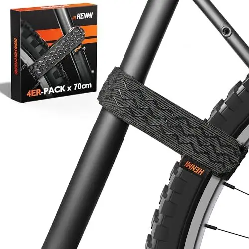 Produktbild: HENMI Fahrradträger Gurte, 4 Stück Verstellbare Fahrrad Spanngurte, Stabilisator Gurte mit Haken und Schlaufe für Fahrrad Transport und Aufbewahrung (70cm*4cm)