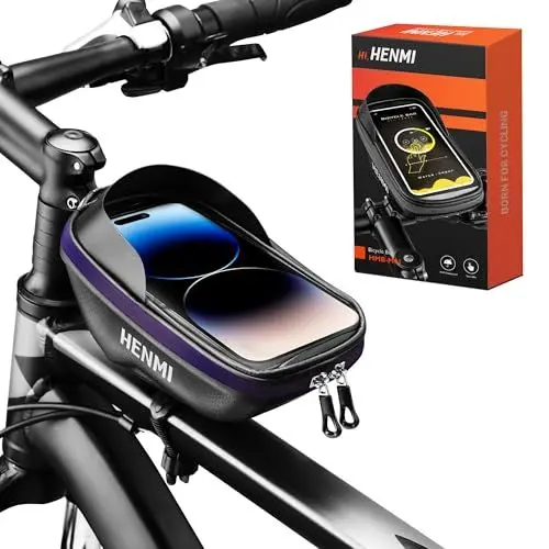 Produktbild: HENMI Handytasche Fahrrad Wasserdicht IPX5 mit TPU Touchscreen Fahrrad Handytasche Lenker bis 7 Zoll für MTB, Rennrad, Ebike Handyhalterung Fahrrad mit Tasche
