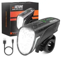 Produktbild: HENMI LED Auto Fahrradlicht Vorne, USB Aufladbar Fahrradbeleuchtung 100 Lux mit 4 Beleuchtungsmodi, Fahrradlicht StVZO Zugelassen, IPX5 Wasserdicht