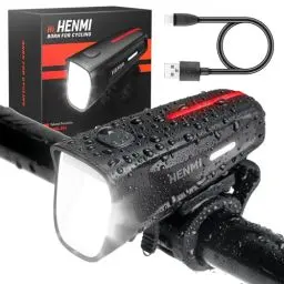 Produktbild: HENMI LED Fahrradlicht Vorne,100 Lux USB Aufladbar Fahrradbeleuchtung mit 3 Beleuchtungsmodi, StVZO Zugelassen Fahrradlampe mit Batterieindikator, IPX5 Wasserdicht und Keine Blendung