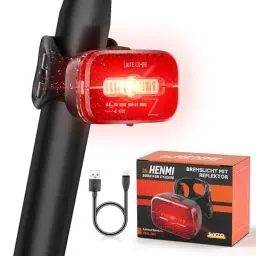 Produktbild: HENMI LED Rücklicht Fahrrad, IPX5 Wasserdicht Fahrrad Reflektor Hinten USB-C Aufladbar, StVZO zugelassen Fahrrad rücklicht mit bremslichtt für MTB, E-Bike, Rennrad
