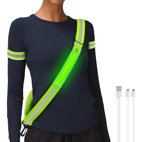 Produktbild: HENMI Lauflicht Joggen mit Reflektoren Gürtel,(mit 2 Stück Reflektorbänder) LED Wiederaufladbare USB Verstellbarer Lauflicht,für Radfahren oder Wandern Joggen Laufen Running Outdoor Sports