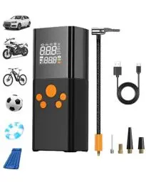Produktbild: HENMI Tragbar Fahrrad Elektrische Luftpumpe, 150PSI (10,3 Bar) 6000mAh Elektrische Fahrradpumpe 5 Modus Akku Kompressor mit Digitalanzeige Manometer für Fahrrad, Auto, Motorräder, Bälle
