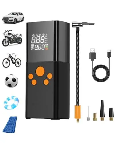 Produktbild: HENMI Tragbar Fahrrad Elektrische Luftpumpe, 150PSI (10,3 Bar) 6000mAh Elektrische Fahrradpumpe 5 Modus Akku Kompressor mit Digitalanzeige Manometer für Fahrrad, Auto, Motorräder, Bälle