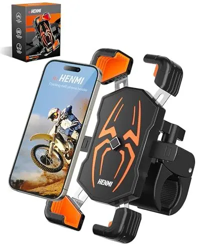Produktbild: HENMI Universelle Handyhalterung Fahrrad Lenker für 5,5-7,5 Zoll Smartphone, 1s Auto-Sperre Fahrrad Handyhalterung Anti-Shake Motorrad mit 720° Drehbar