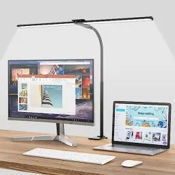 Produktbild: Hensam Schreibtischlampe LED Dimmbar, 1400LM Doppelkopf Schreibtischlampen Klemmbar, Bürolampe mit Schwanenhals für Zuhause und Studio, CRI>83, 5 Farbtemperatur-Helligkeitsstufen, Schwarz
