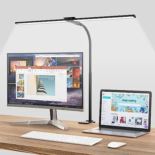 Produktbild: Hensam Schreibtischlampe LED Dimmbar, 1400LM Doppelkopf Schreibtischlampen Klemmbar, Bürolampe mit Schwanenhals für Zuhause und Studio, CRI>83, 5 Farbtemperatur-Helligkeitsstufen, Schwarz