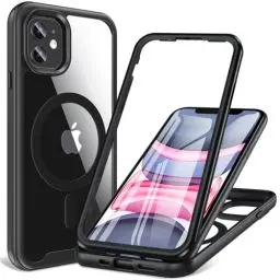 Produktbild: Hensinple Magnetisch Hülle für iPhone 11 Hülle 6,1 Zoll, Mit Eingebautem Displayschutz Kompatibel mit MagSafe, 360° Rundumschutz Stoßfest Schutzhülle Handyhülle für iPhone 11(Schwarz)