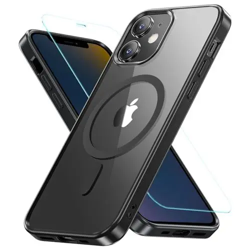 Produktbild: Hensinple Magnetisch für iPhone 12 Mini Hülle 5,4'',mit Panzer Schutz Glas,Stoßfest Militärschutz Rundumschutz Schutzhülle Case Handyhülle für iPhone 12 Mini-Schwarz