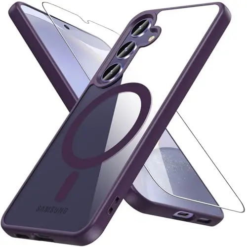 Produktbild: Hensinple für Samsung Galaxy S24 Hülle für Magsafe mit Panzer Schutz Glas,Magnetisch Handyhülle Samsung S24 Stoßfest Schutz Dünn Transparent Outdoor Schutzhülle Case für S24,Violett